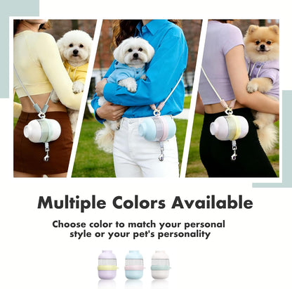 3 in 1 Dog Water Bottle with Crossbody Strap, Portable Dog Travel Water Bottle with Treat & Poop Bag Dispenser for Small Dogs Walking Hiking(Off-White)