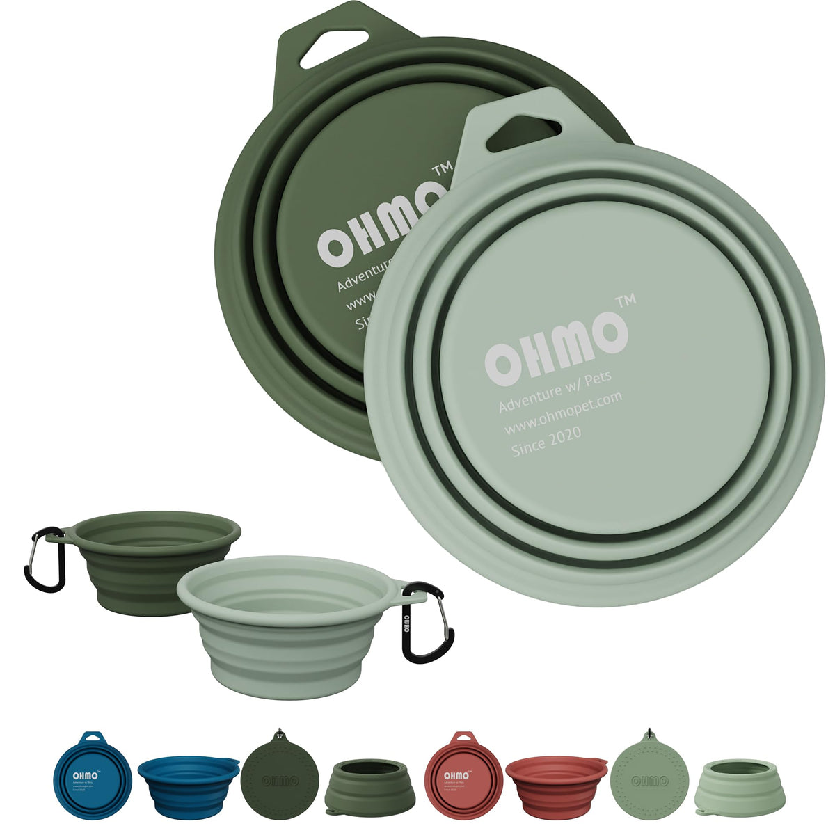 OHMO Collapsible Dog Bowls for Pet Travel, 12oz, 2pcs, Coral&Brick Red