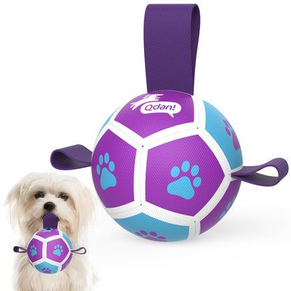 QDAN Dog Toys Dog Balls, 6 Inch Dog Soccer Ball with Straps, Herding Balls