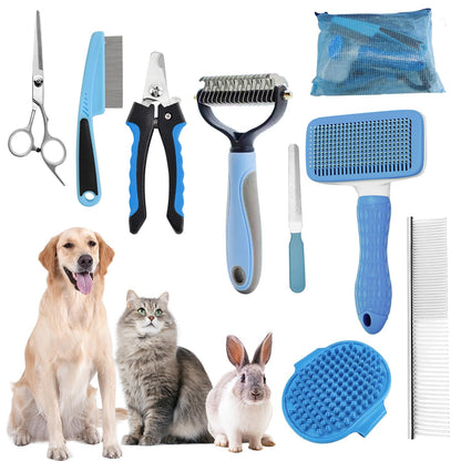 Dog Brush for Shedding,6 PCS in One Pet Slicker Hair Brush Kit Organizer Bag - Dog Cat Grooming Deshedding Undercoat Rake Brush Comb for All Small Large Dogs Cats Grey