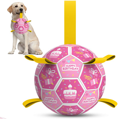 QDAN Dog Toys Dog Balls, 6 Inch Dog Soccer Ball with Straps, Herding Balls