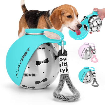 Portable Dog Water Bottle 10oz Stainless Steel Travel Bowl