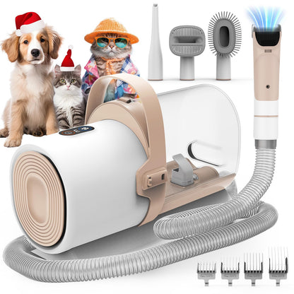 FIXR Dog Grooming Vacuum, All-in-One Pet Grooming Kit with Hair Clipper & Shedding Brush, Low Noise 12,000Pa Dog Hair Remover Vacuum, Pet Groomer Set with Cleaning Brushes, PG01