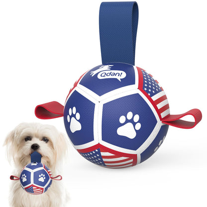 QDAN Dog Toys Dog Balls, 6 Inch Dog Soccer Ball with Straps, Herding Balls