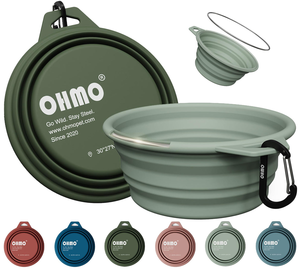 OHMO Collapsible Dog Bowls for Pet Travel, 12oz, 2pcs, Coral&Brick Red