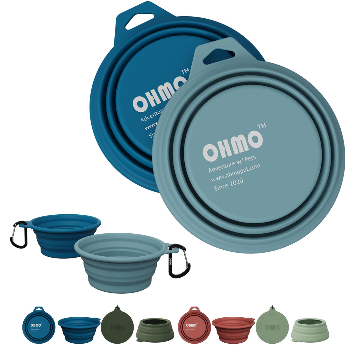 OHMO Collapsible Dog Bowls for Pet Travel, 12oz, 2pcs, Coral&Brick Red