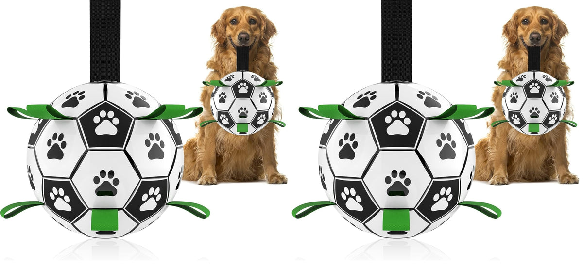 QDAN Dog Toys Dog Balls, 6 Inch Dog Soccer Ball with Straps, Herding Balls