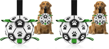 QDAN Dog Toys Dog Balls, 6 Inch Dog Soccer Ball with Straps, Herding Balls