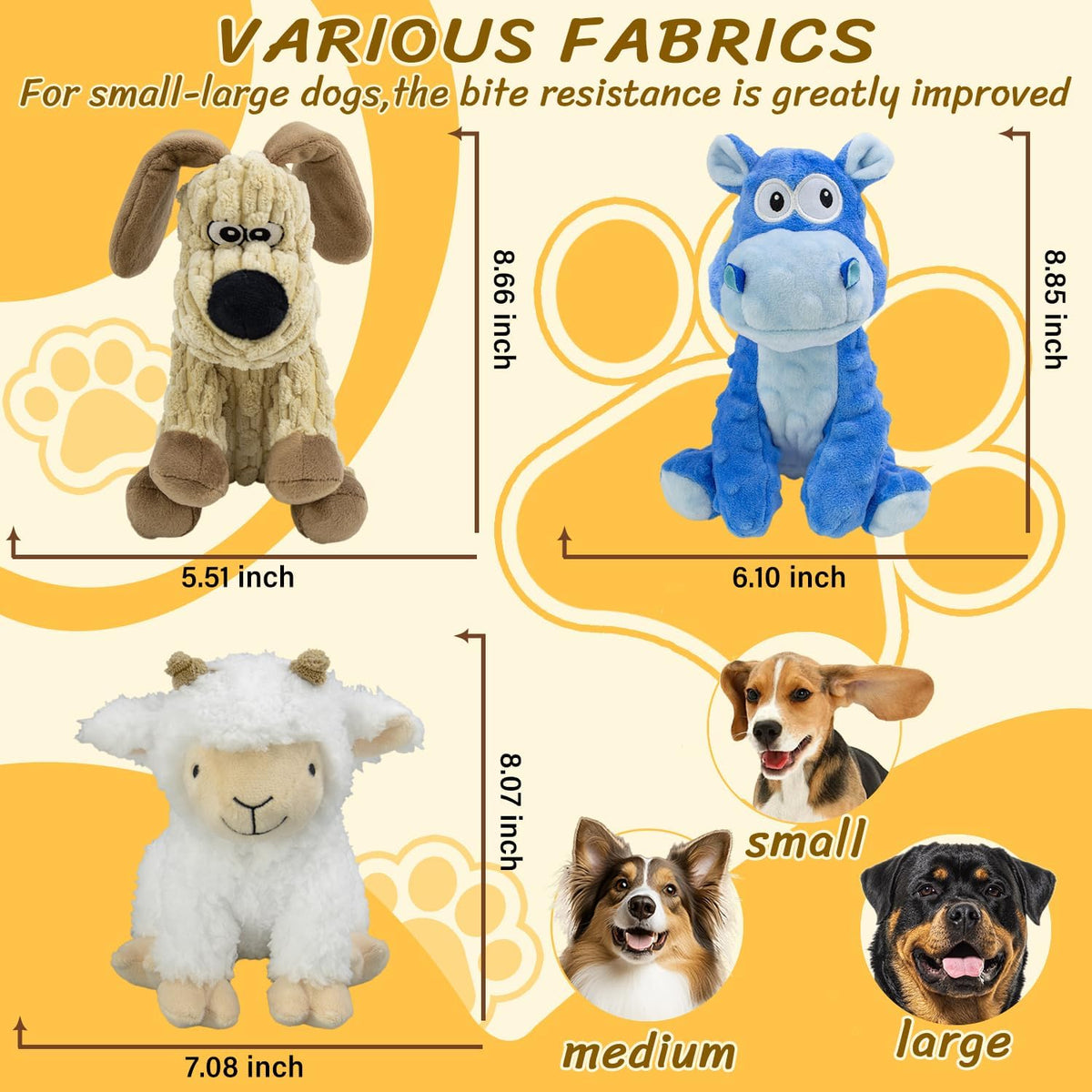 Squeaky Stuffed 3PCS Dog Toys, Chew for Large Medium Small Breeds