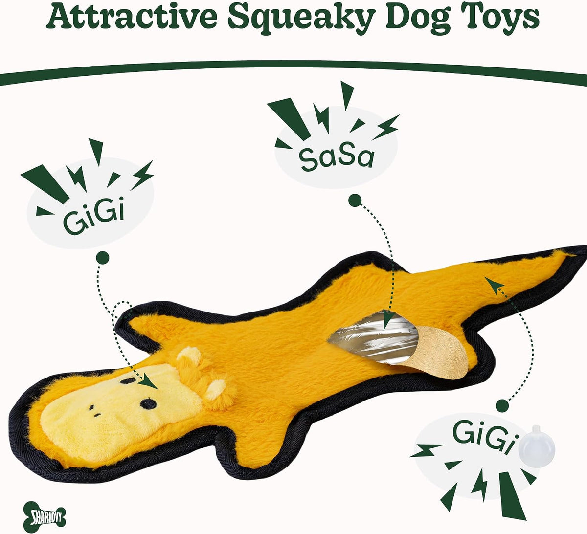 SHARLOVY No Stuffing Dog Toys Crinkle Squeaky, Long Lasting Chews for Aggressive, Durable Plush Dog Puppy Chew Toys for Teething, with 6 Tough Layers for Small Medium Large Breed-5pack,Large