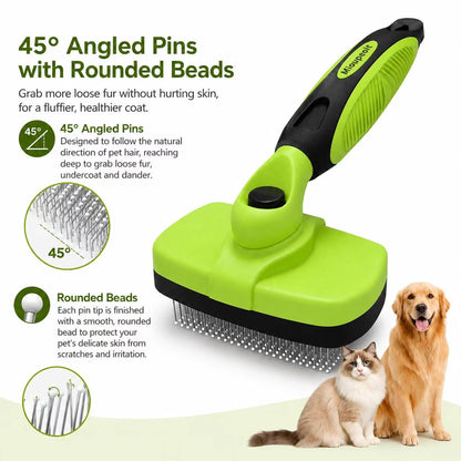 Cat & Dog Brush, Self Cleaning Slicker Brush for Long & Short Haired Pets, Deshedding Grooming Tool with Gentle Retractable Stainless Steel Pins, Reduces Shedding, Easy to Clean