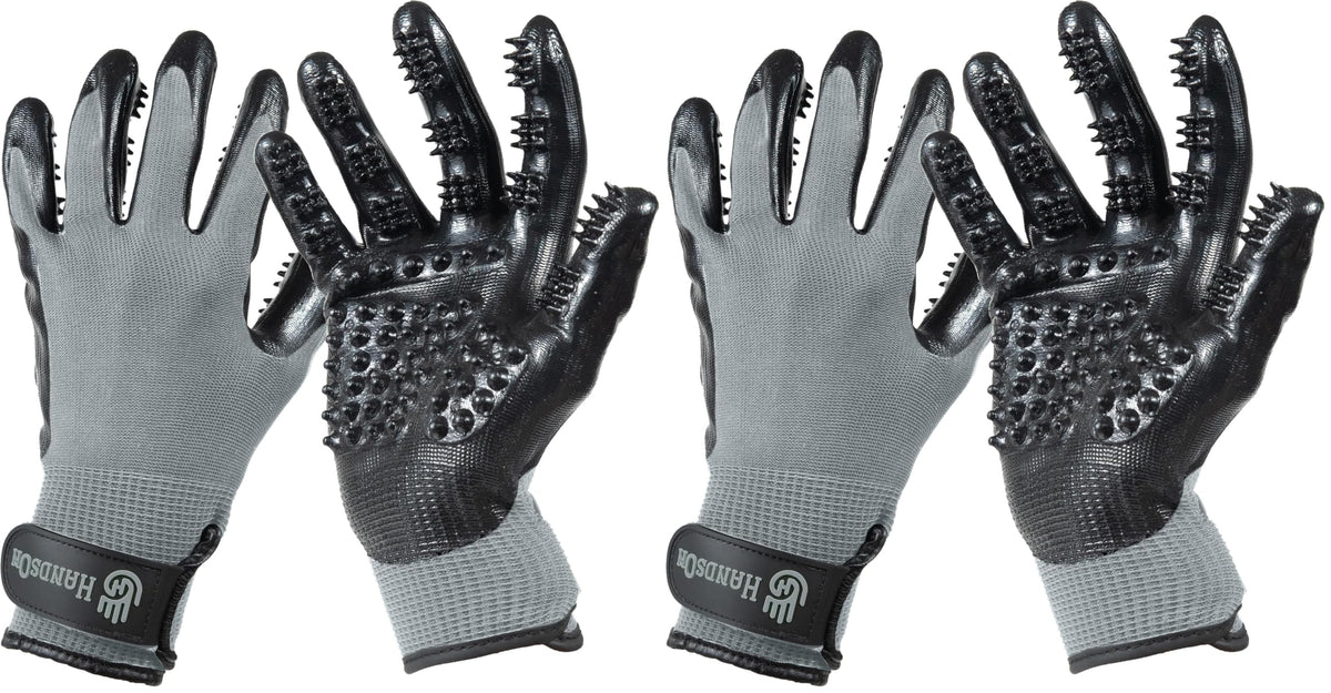 H HANDSON Pet Grooming Gloves - Patented #1 Ranked, Award Winning Shedding, Bathing, & Hair Remover Gloves - Gentle Brush for Cats, Dogs, and Horses (Grey, Medium)