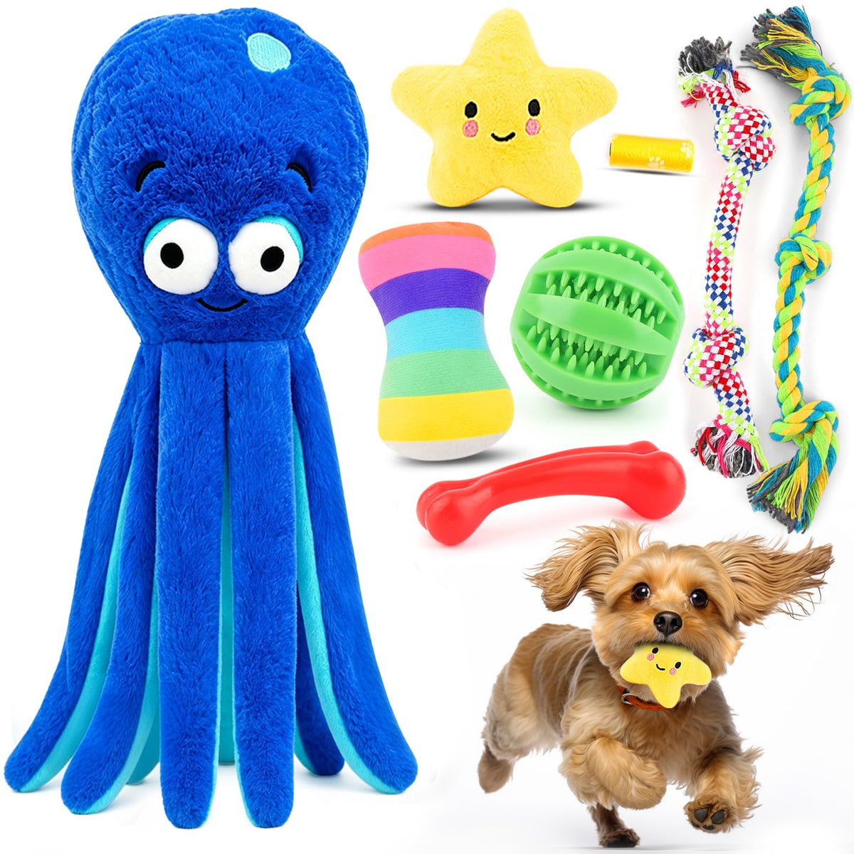 LOYEE 8 Pack Puppy Toys for Small Dogs, Luxury Dog Chew Toys with Squeaky Plush Toys, Rope Toys and Ball, Teething Toys for Puppy Supplies