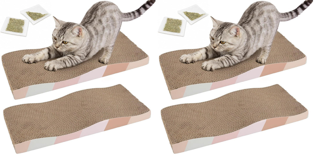 SIDAZON Cat Scratching Board cat Scratcher Cat Scratch Pad Cardboard cat scratchers for Indoor Cats Reversible Large Wide Corrugated with Catnip(2pcs)