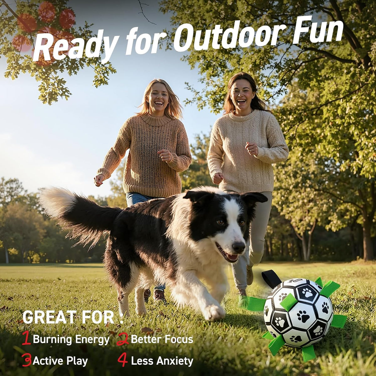QDAN Dog Toys Dog Balls, 6 Inch Dog Soccer Ball with Straps, Herding Balls