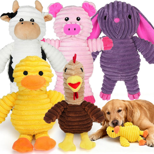 PrimePets Dog Toys, 5 Pack, Plush Dog Squeaky Toys, Assortment Value Bundle Animal Pet Toy for Small Medium Large Dogs, Stuffed Puppy Chew Toy