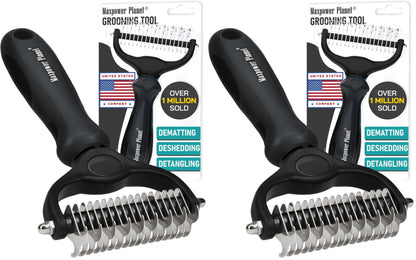 Maxpower Planet Pet Grooming Brush - Double Sided, Extra Wide for Dogs and Cats - Dematting Undercoat Rake, Reduces Shedding by 95%, Purple