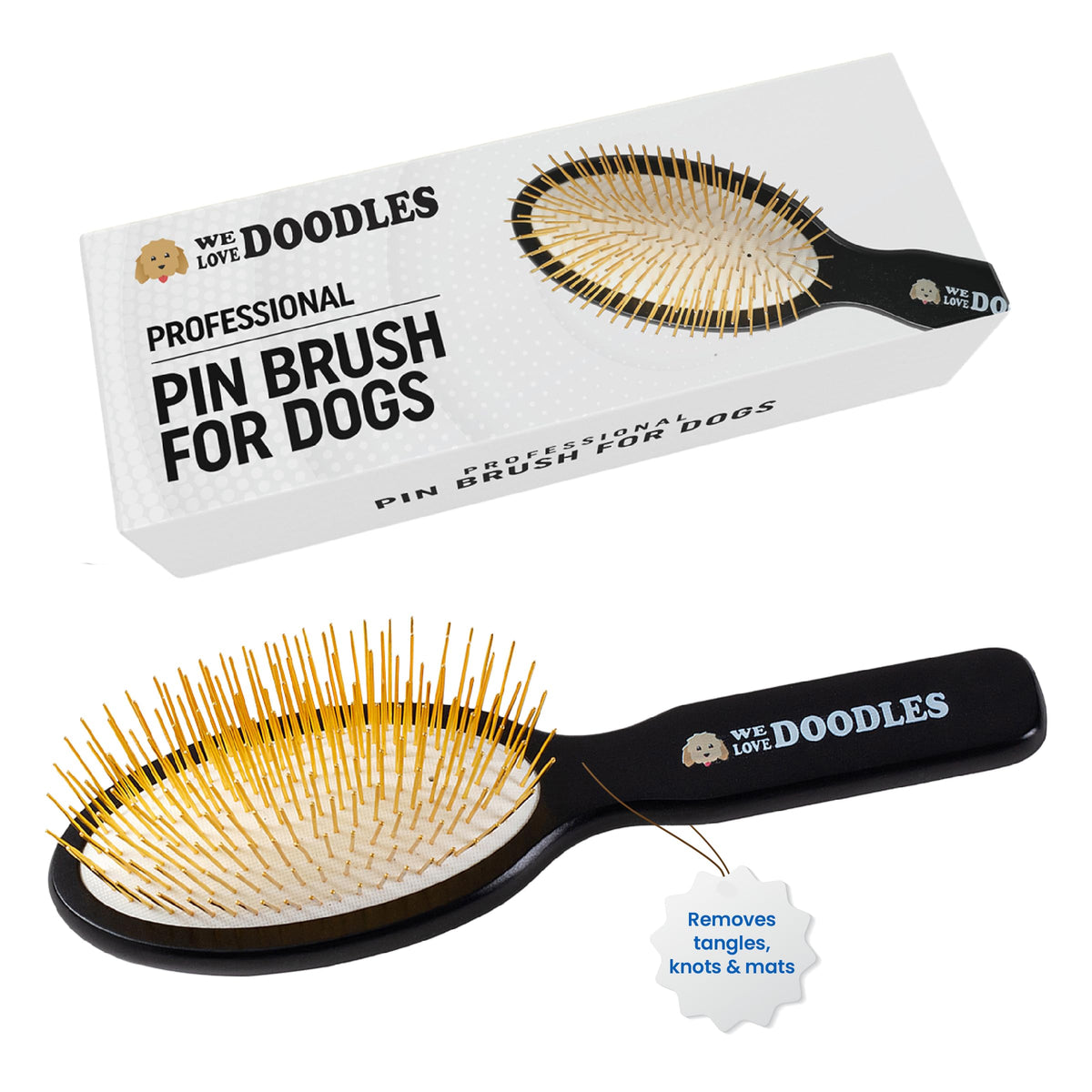 Pin Brush for Dogs, Removes Loose Fur, Lightweight Beech Wood, Silver