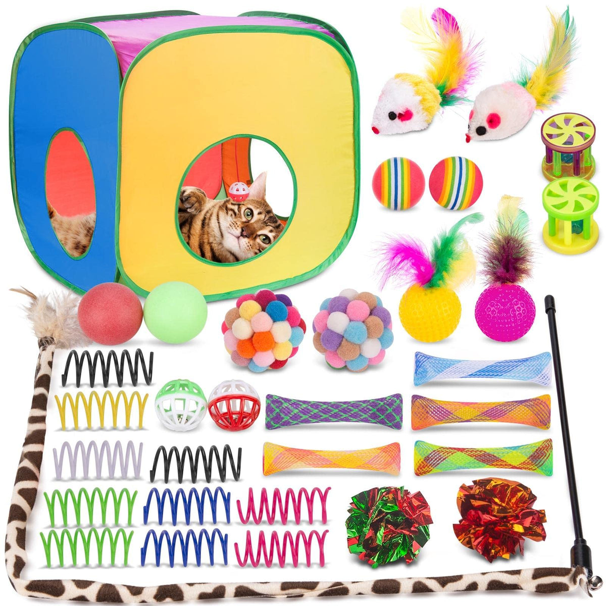 Retro Shaw 33Pcs Cat Toys Pack for Indoor Cats Kitten, with Cube Tunnel