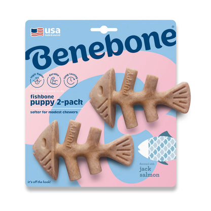 Benebone Puppy 2-Pack Dental Chew/Wishbone Dog Chew Toys, Real Bacon
