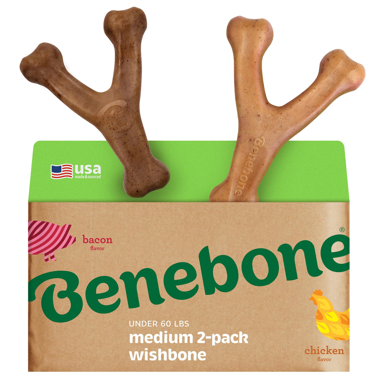 Benebone Wishbone Dog Chew Toy for Aggressive Chewers, Real Bacon, Medium