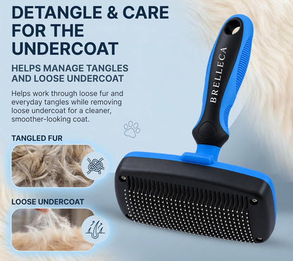 Self-Cleaning Slicker Brush for Dogs & Cats, Deshedding Tool, Blue