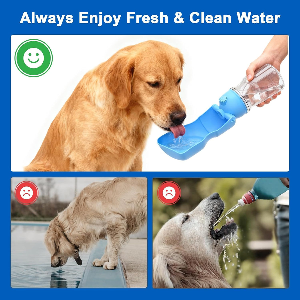 Amerisun Dog Water Bottle16.9 OZ Collapsible Leak-Proof Pet Water Bowl
