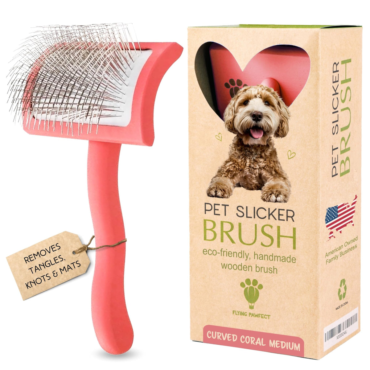 Slicker Brush for Dogs - Long Pin for Poodles, Doodles & Long Haired Dogs, Deshedding & Dematting Tool, Slicker Dog Brushes for Grooming (Coral, Flat Large)