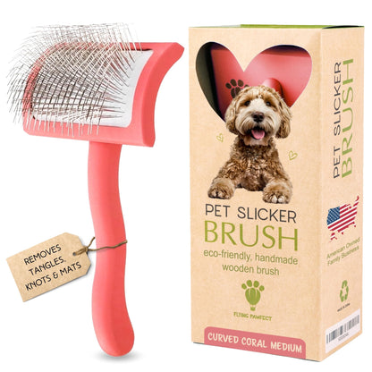 Slicker Brush for Dogs - Long Pin for Poodles, Doodles & Long Haired Dogs, Deshedding & Dematting Tool, Slicker Dog Brushes for Grooming (Coral, Flat Large)