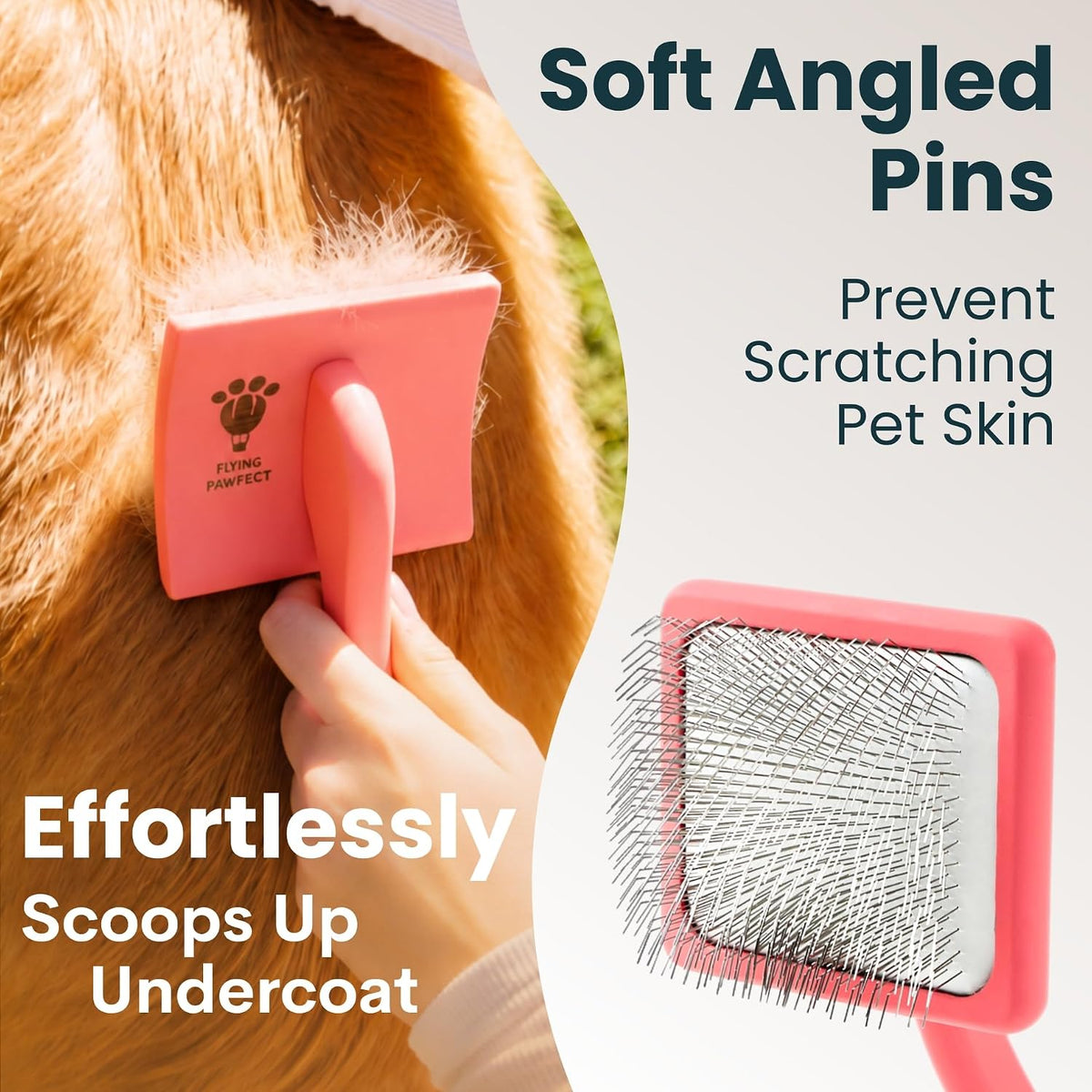 Slicker Brush for Dogs - Long Pin for Poodles, Doodles & Long Haired Dogs, Deshedding & Dematting Tool, Slicker Dog Brushes for Grooming (Coral, Flat Large)