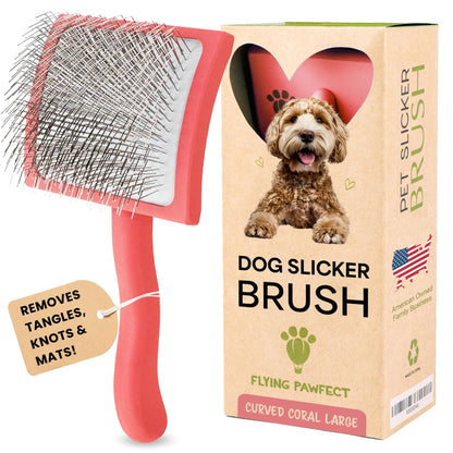 Slicker Brush for Dogs - Long Pin for Poodles, Doodles & Long Haired Dogs, Deshedding & Dematting Tool, Slicker Dog Brushes for Grooming (Coral, Flat Large)