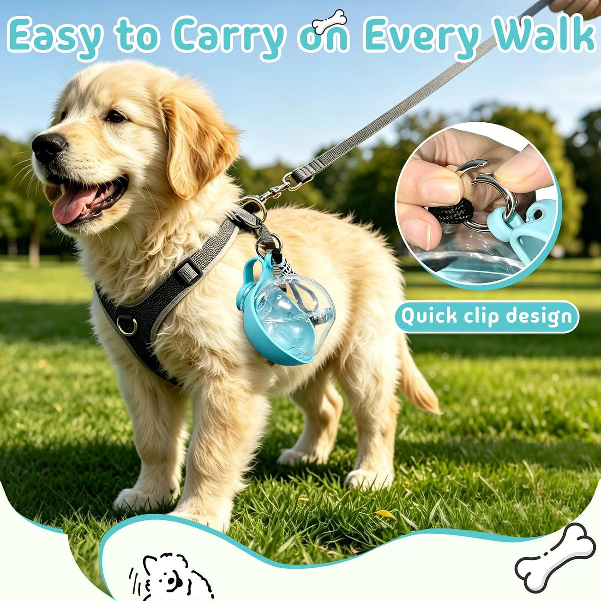 2 in 1 Portable Dog Water Bottle with Bowl, 10oz Leak-Proof Pet Dispenser