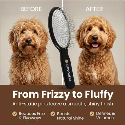 Pin Brush for Dogs, Removes Loose Fur, Lightweight Beech Wood, Silver