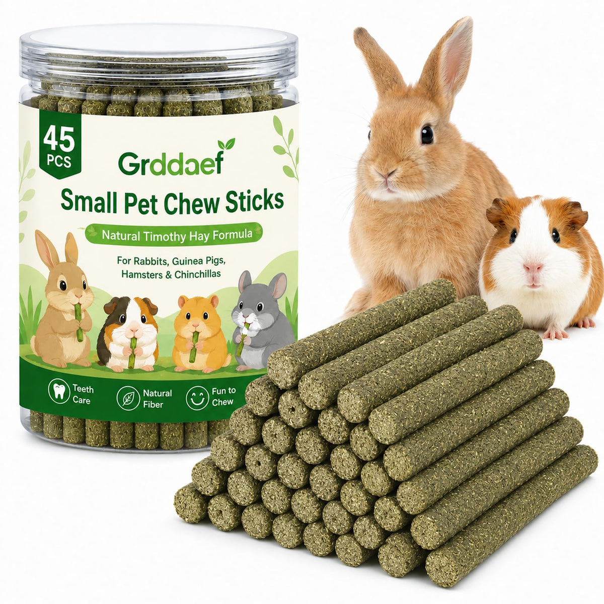 Grddaef 20 PCS Bunny Chew Toys for Teeth, Natural Rabbit Toys Apple Wood Grass Timothy Sticks Chew and Treat for Guinea Pigs Hamster Chinchillas