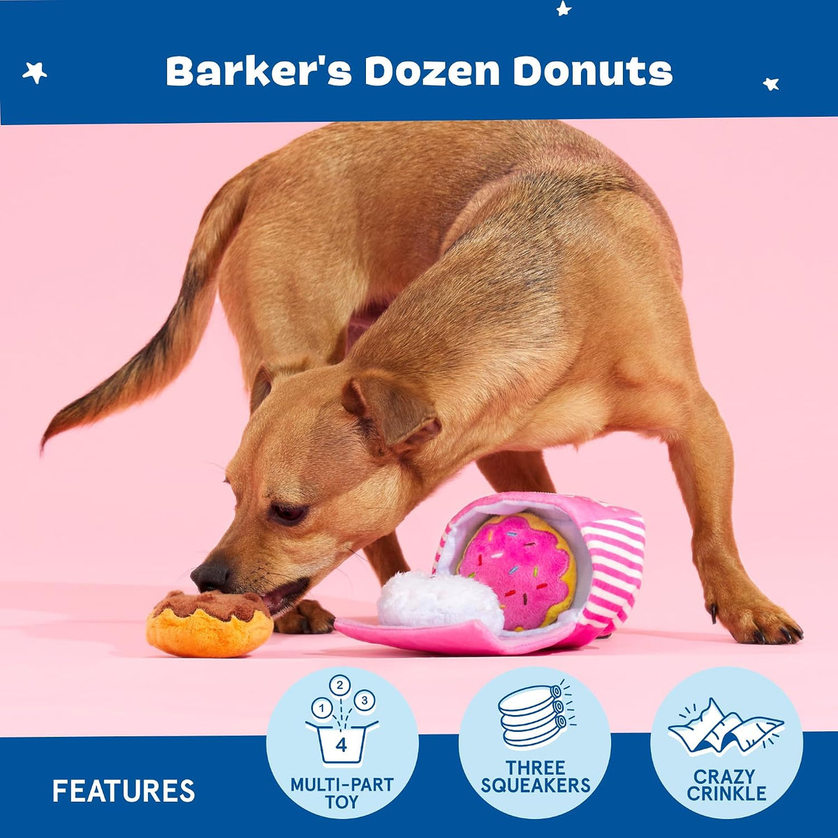 BarkBox Barker's Dozen Donuts 4-in-1 Interactive Plush Dog Toy
