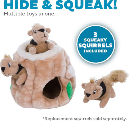 Outward Hound Hide-A-Squirrel Plush Squeaky Dog Toy, Small, 5" x 7"