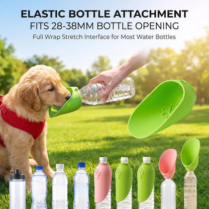 2 Pack Silicone Dog Water Bottle Attachment, Portable Slip-On Pet Water Bowl, Fits Standard Water Bottles for Walking Hiking Travel, Pink & Green
