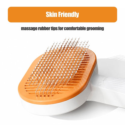 Self-cleaning pet grooming brush - gentle and skin-friendly, effectively removes loose undercoat from pets, suitable for cats, dogs, and other pets (orange)