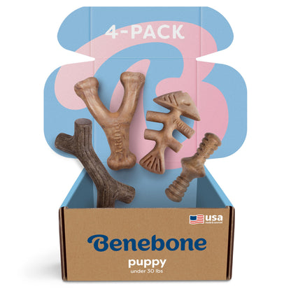 Benebone Puppy 2-Pack Dental Chew/Wishbone Dog Chew Toys, Real Bacon