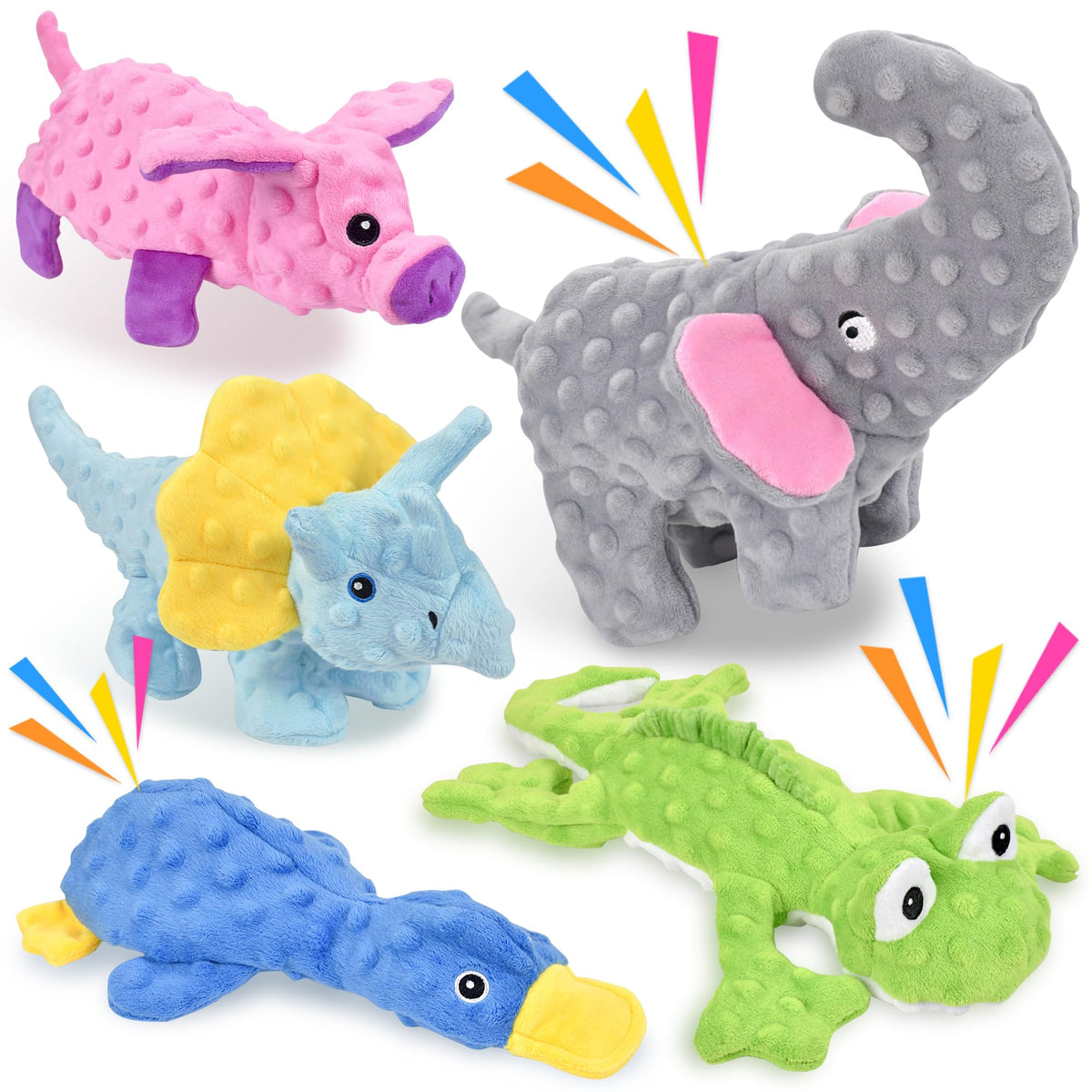 LECHONG 5 Pack Tough Dog Toys Stuffed Squeaky Dog Toys Assortment Plush Animal Dog Toy Value Bundle Puppy Pet Dog Toys for Small Medium Large Dogs
