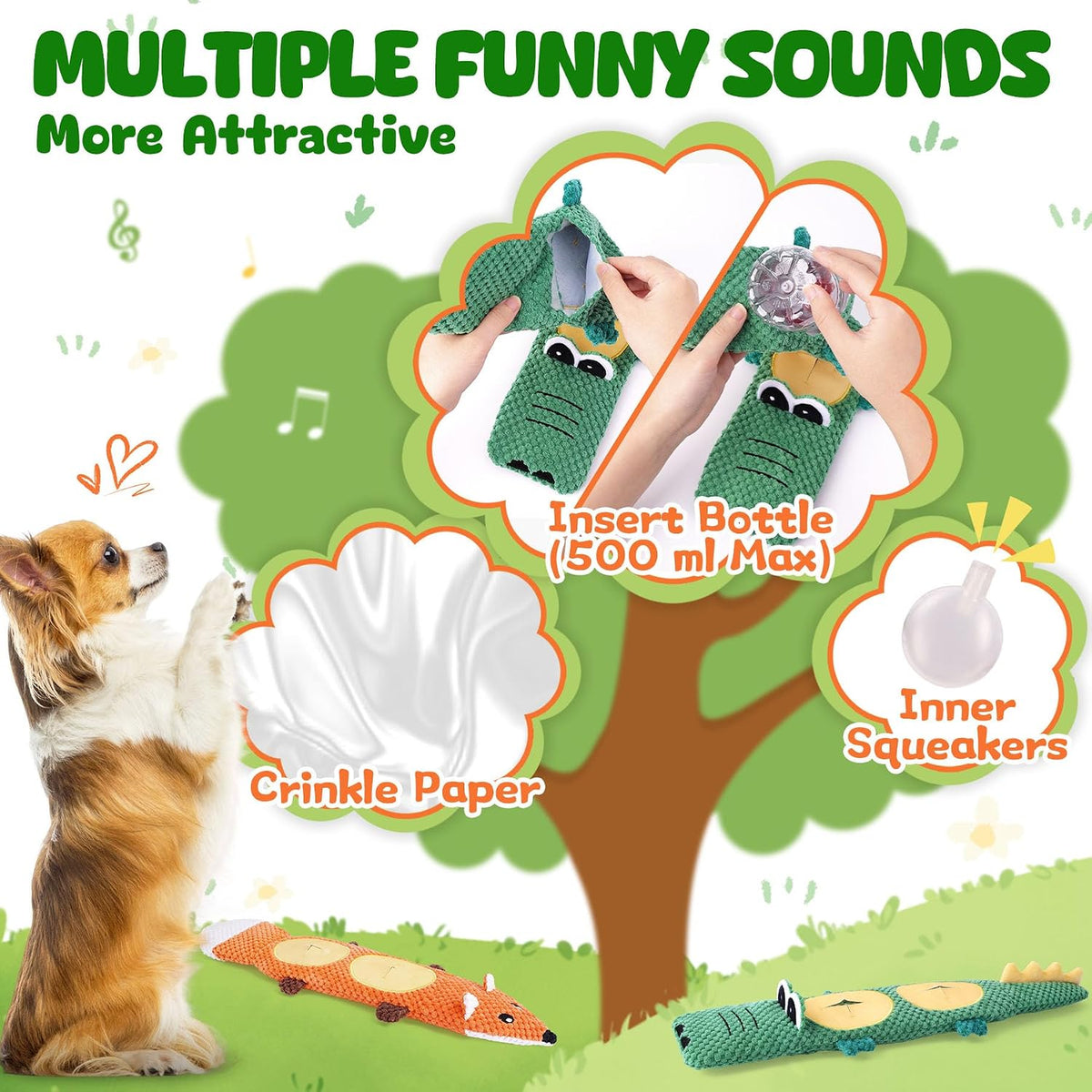 XIUGOAL Tough Dog Toys for Chewers, 2 Pack No Stuffing Squeaky Puppy Toys