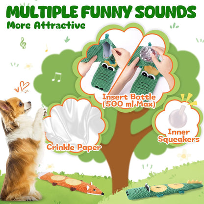 XIUGOAL Tough Dog Toys for Chewers, 2 Pack No Stuffing Squeaky Puppy Toys
