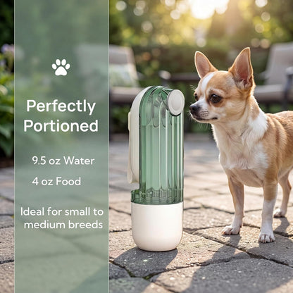 Portable Dog Water Bottle with Food Container, 2-in-1 Pet Water Dispenser & Travel Bowl, Leak-Proof Puppy Water Bottle for Small Dogs & Cats, Perfect for Walking, Hiking, Dog Mom Gifts (Beige)
