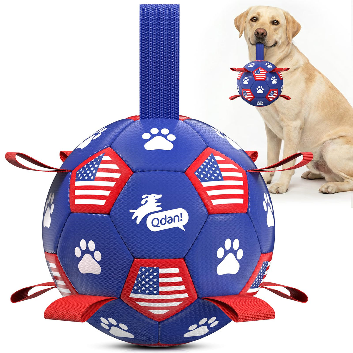 QDAN Dog Toys Dog Balls, 6 Inch Dog Soccer Ball with Straps, Herding Balls