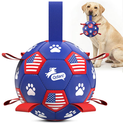 QDAN Dog Toys Dog Balls, 6 Inch Dog Soccer Ball with Straps, Herding Balls