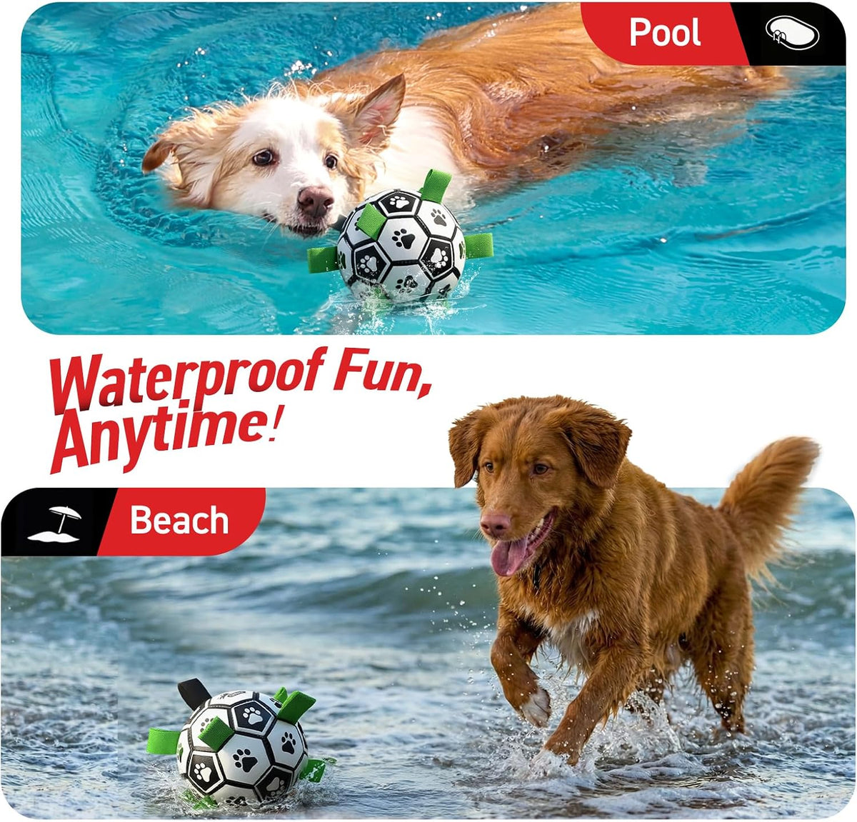 QDAN Dog Toys Dog Balls, 6 Inch Dog Soccer Ball with Straps, Herding Balls