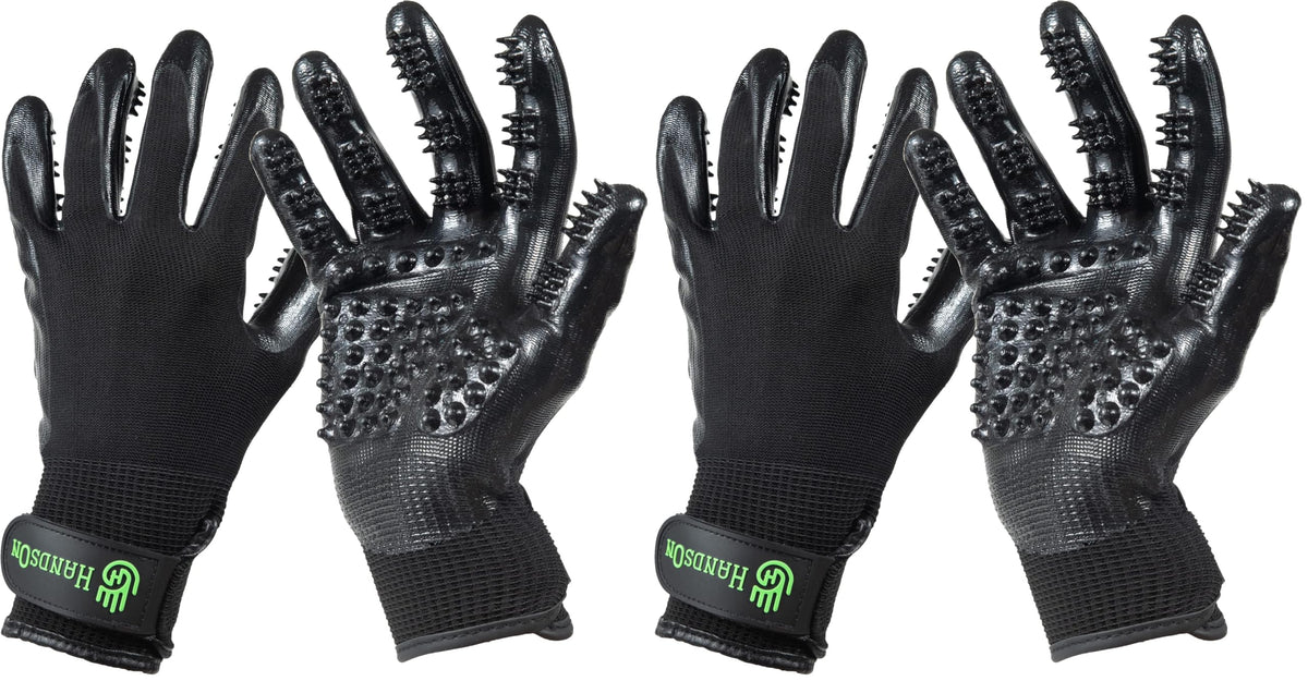H HANDSON Pet Grooming Gloves - Patented #1 Ranked, Award Winning Shedding, Bathing, & Hair Remover Gloves - Gentle Brush for Cats, Dogs, and Horses (Grey, Medium)