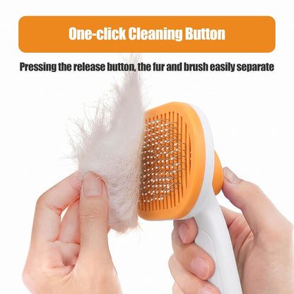 Self-cleaning pet grooming brush - gentle and skin-friendly, effectively removes loose undercoat from pets, suitable for cats, dogs, and other pets (orange)