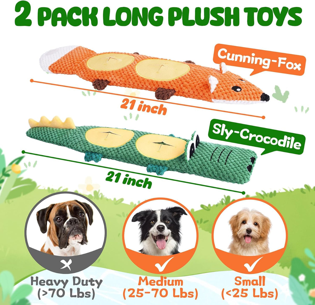 XIUGOAL Tough Dog Toys for Chewers, 2 Pack No Stuffing Squeaky Puppy Toys