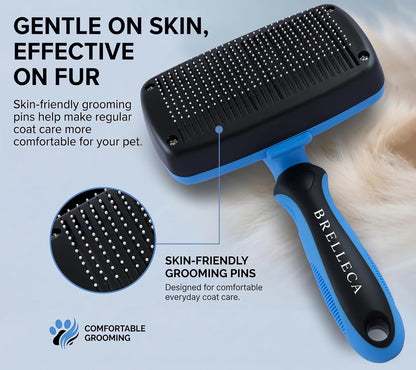 Self-Cleaning Slicker Brush for Dogs & Cats, Deshedding Tool, Blue